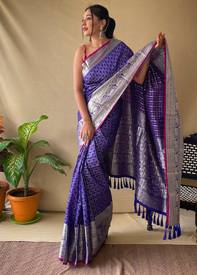 Violet Dupion Silk Zari Work Saree With Blouse