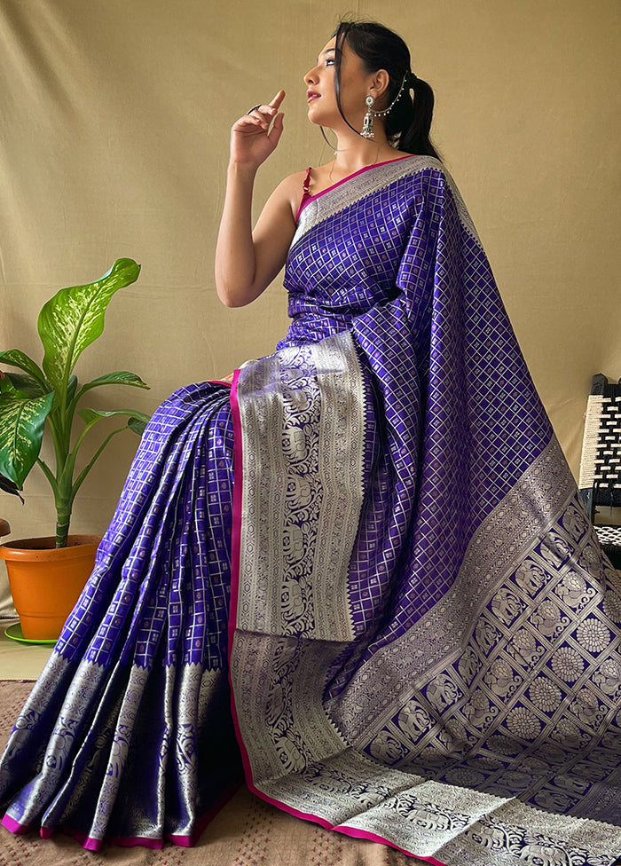 Violet Dupion Silk Zari Work Saree With Blouse