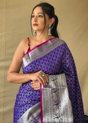 Violet Dupion Silk Zari Work Saree With Blouse