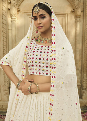 White Semi Stitched Lehenga Choli Set With Dupatta