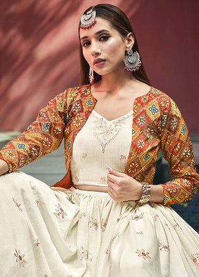 Beige Semi Stitched Embroidered Lehenga Choli Set With Dupatta