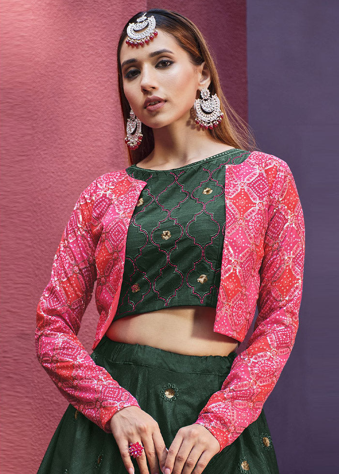 Green Semi Stitched Embroidered Lehenga Choli Set With Dupatta