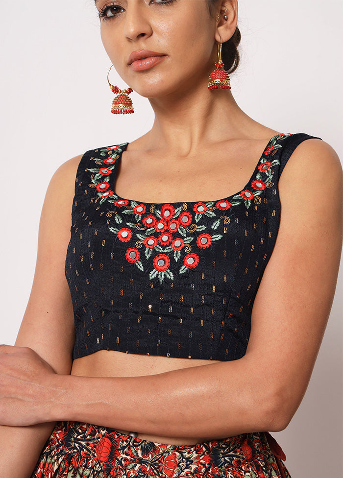 Blue Semi Stitched Silk Embroidered Lehenga Choli Set With Dupatta