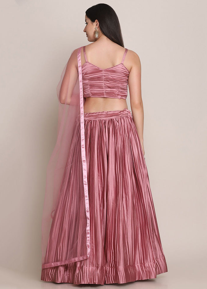 Pink Semi Stitched Silk Lehenga Choli Set