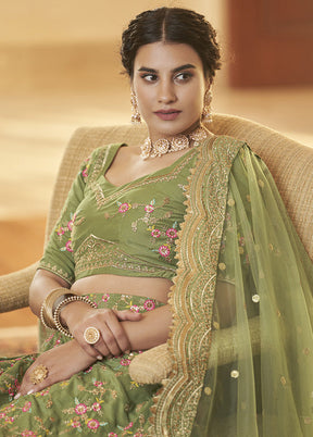 Green Semi Stitched Silk Lehenga Choli Set