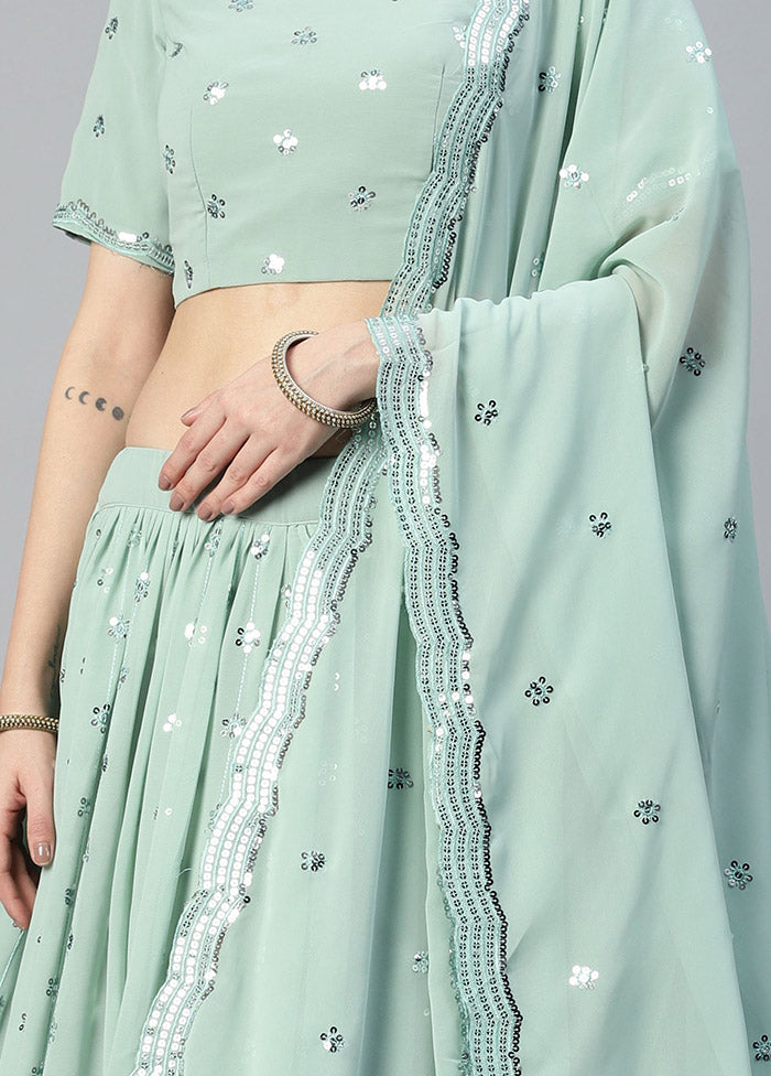 Green Semi Stitched Georgette Lehenga Choli Set With Dupatta