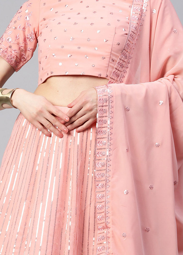 Pink Semi Stitched Georgette Lehenga Choli Set With Dupatta