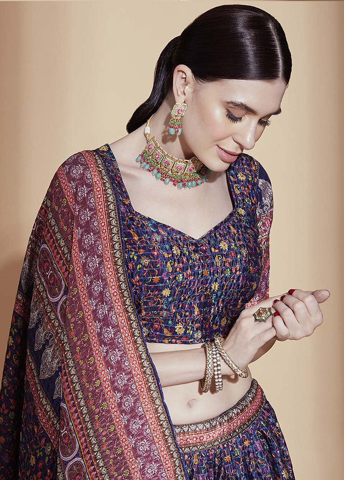 Purple Semi Stitched Blended Silk Lehenga Choli Set With Dupatta