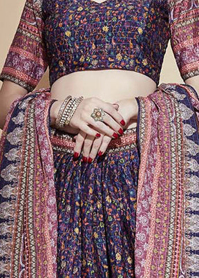 Purple Semi Stitched Blended Silk Lehenga Choli Set With Dupatta