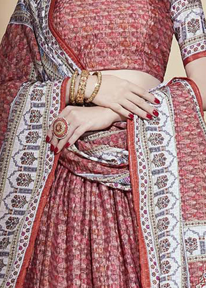 Peach Semi Stitched Blended Silk Lehenga Choli Set With Dupatta