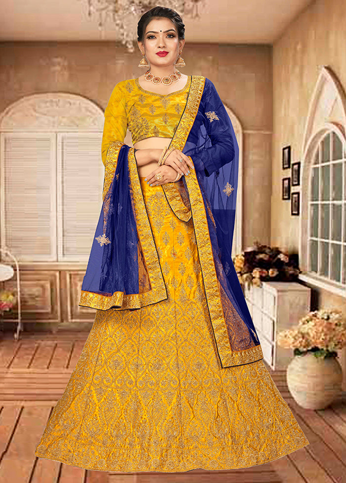 Yellow Semi Stitched Blended Silk Lehenga Choli Set With Dupatta