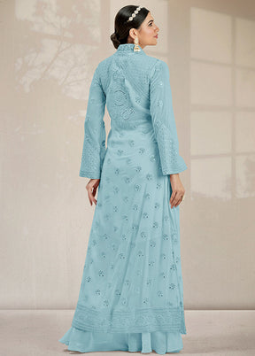 3 Pc Sky Blue Georgette Mirror Work Suit Set VDKSH0805057 - Indian Silk House Agencies