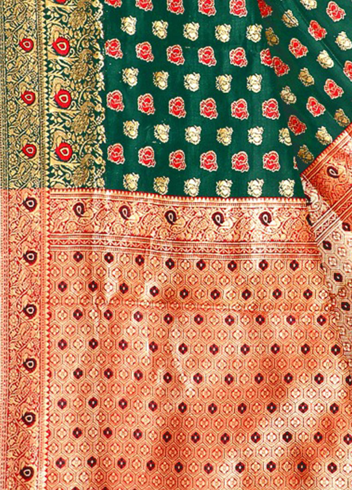 Green Spun Silk Zari Woven Saree With Blouse Piece