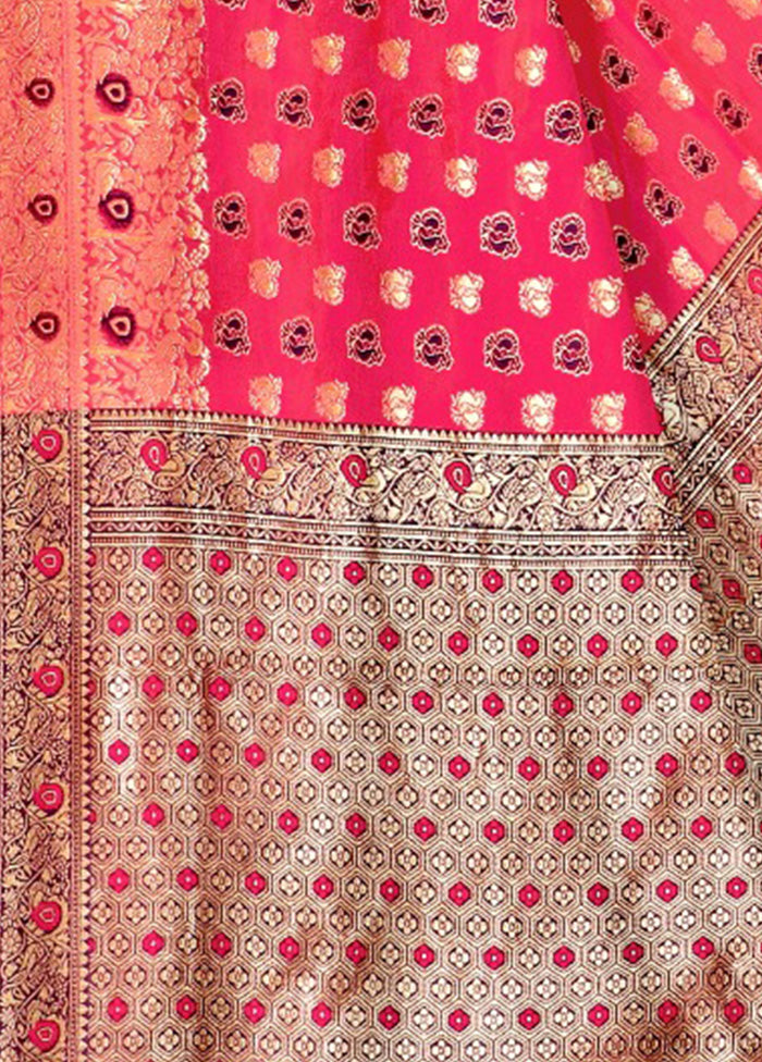 Pink Spun Silk Zari Woven Saree With Blouse Piece