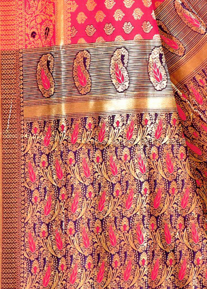 Dark Pink Spun Silk Zari Woven Saree With Blouse Piece