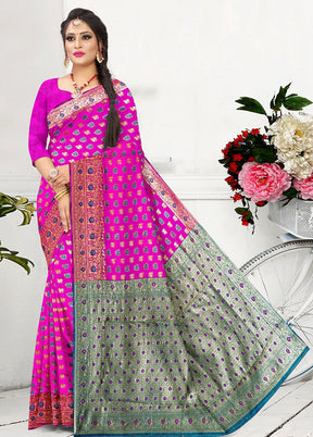 Rani Spun Silk Zari Woven Saree With Blouse Piece