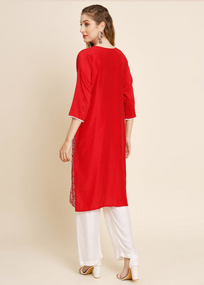 Red Readymade Georgette Long Kurti VDKSH25052044 - Indian Silk House Agencies