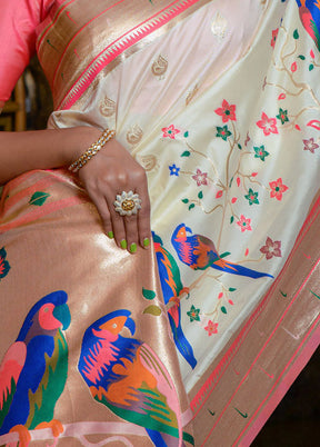 Cream Spun Silk Saree With Blouse Piece