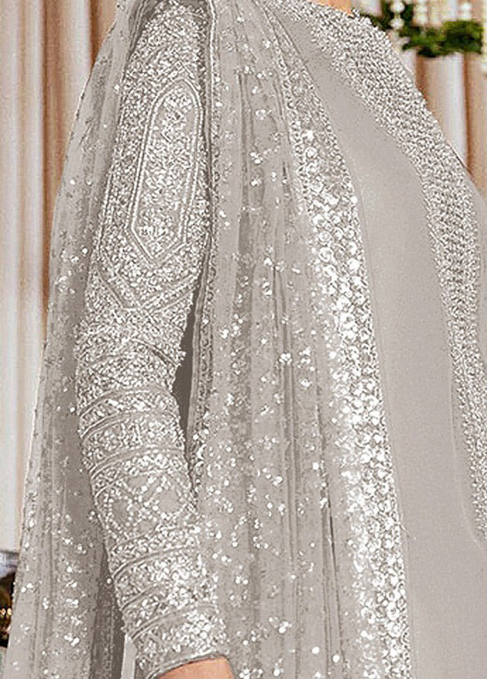 3 Pc Grey Semi Stitched Georgette Suit Set VDKSH31052098 - Indian Silk House Agencies