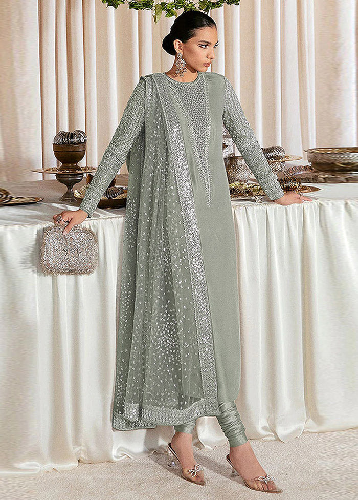 3 Pc Grey Semi Stitched Georgette Suit Set VDKSH31052100 - Indian Silk House Agencies