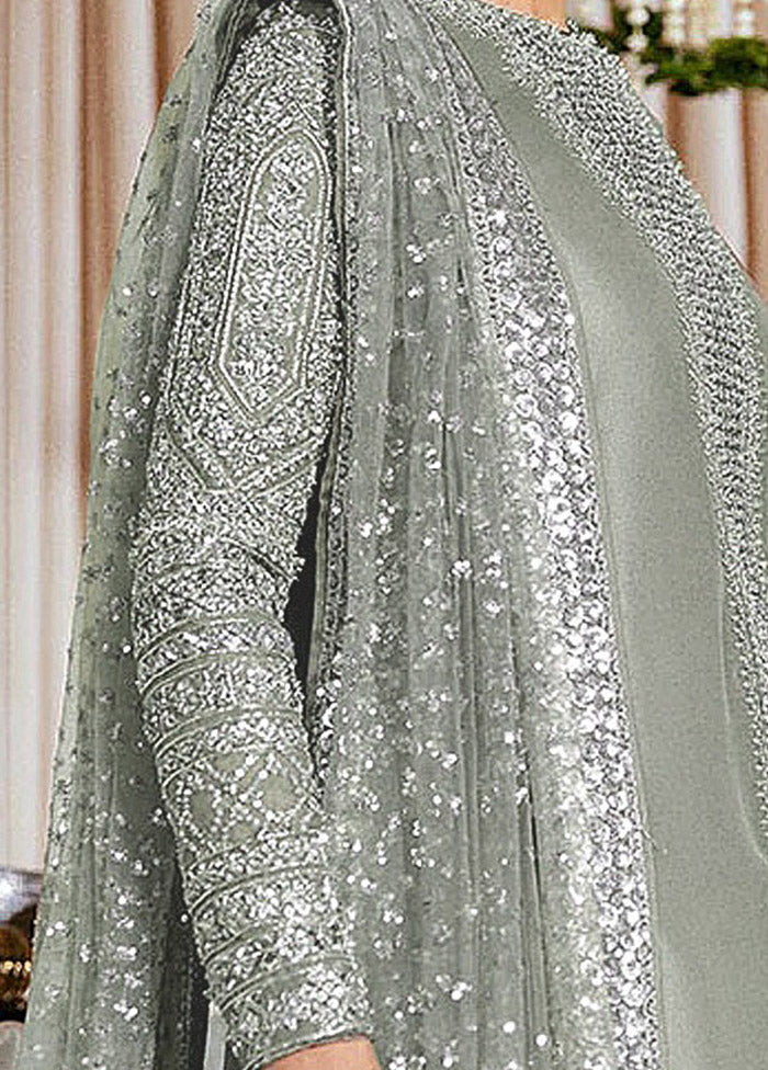 3 Pc Grey Semi Stitched Georgette Suit Set VDKSH31052100 - Indian Silk House Agencies