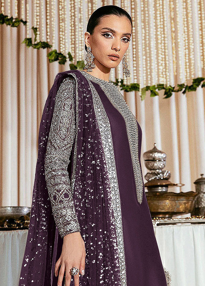 3 Pc Purple Semi Stitched Georgette Suit Set VDKSH31052105 - Indian Silk House Agencies