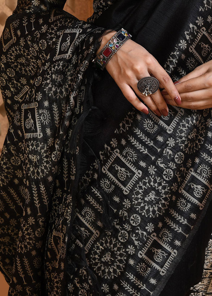Black Chiffon Silk Saree With Blouse Piece