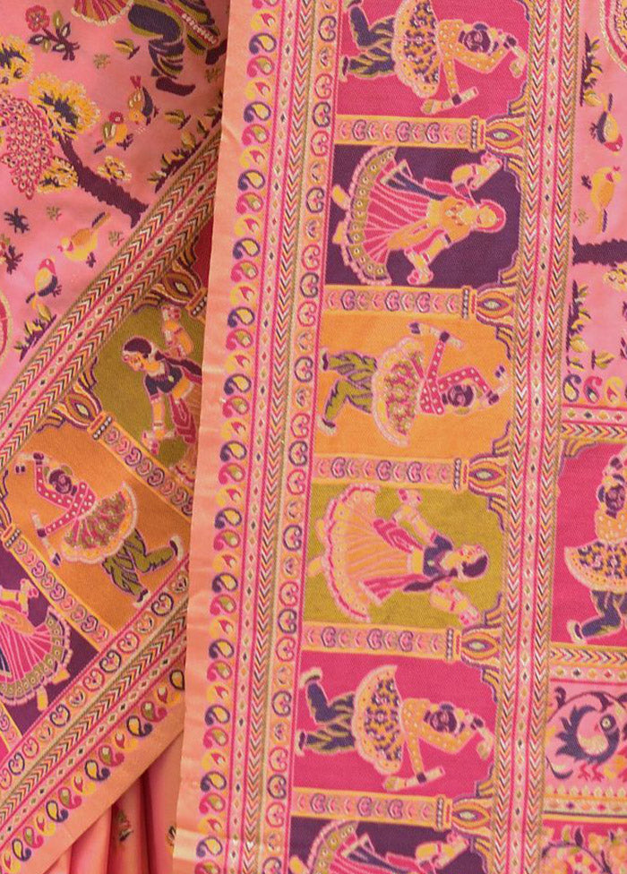Baby Pink Spun Silk Saree With Blouse Piece
