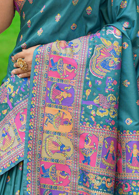 Rama Spun Silk Saree With Blouse Piece