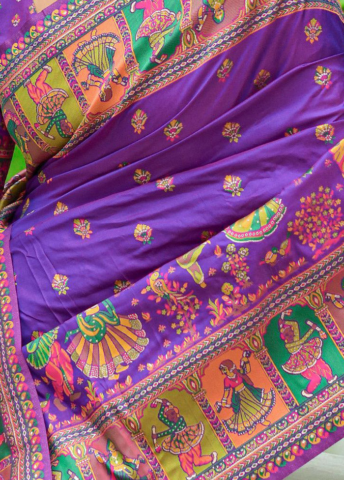 Purple Spun Silk Saree With Blouse Piece