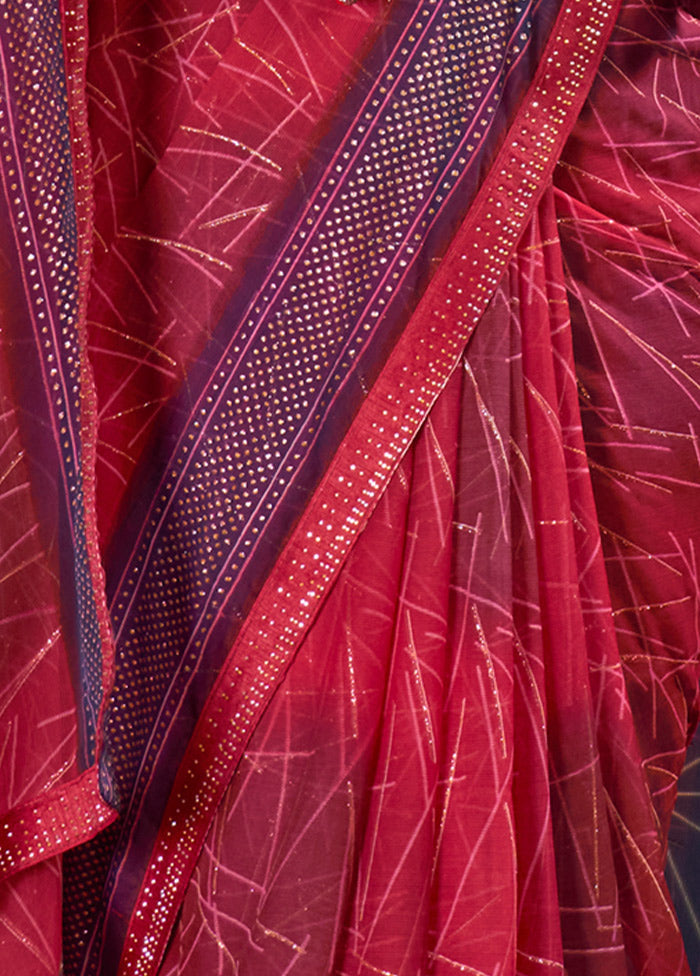 Dark Pink Chiffon Silk Saree With Blouse Piece