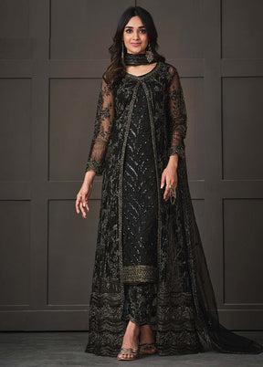 3 Pc Black Semi Stitched Net Suit Set VDKSH14082143 - Indian Silk House Agencies