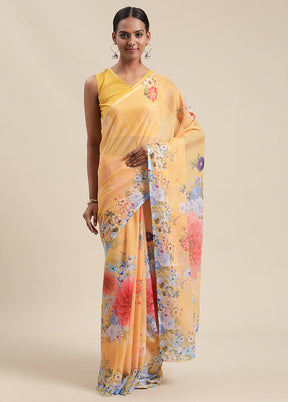 Yellow Chiffon Silk Saree With Blouse Piece