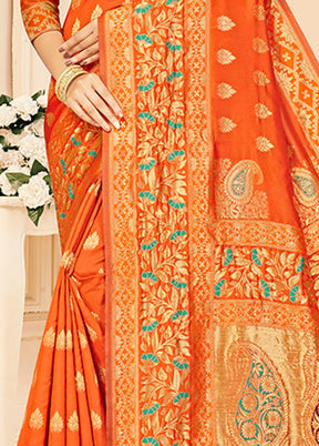 Orange Dupion Silk Saree With Blouse Piece