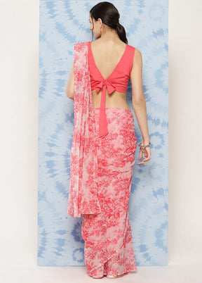 Pink Chiffon Silk Saree With Blouse Piece
