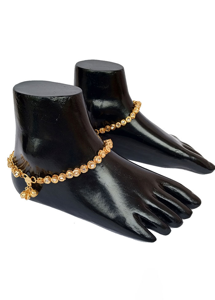 Gold And Gold Kundan Studded Anklet