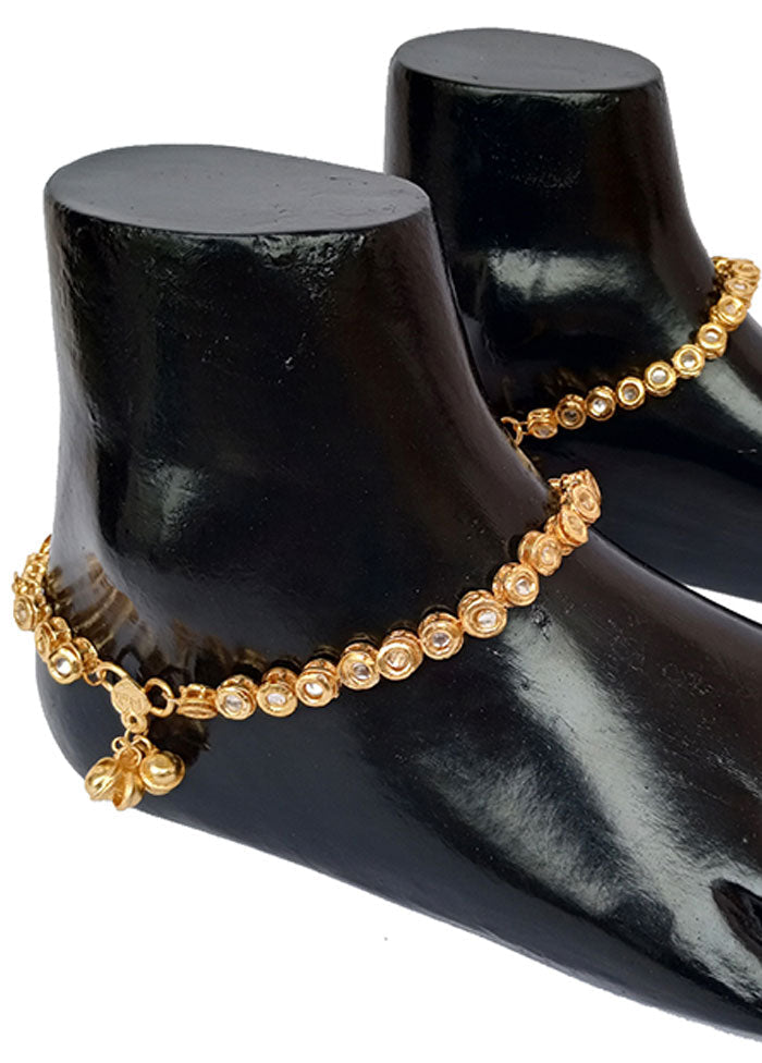 Gold And Gold Kundan Studded Anklet
