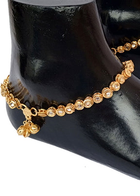 Gold And Gold Kundan Studded Anklet