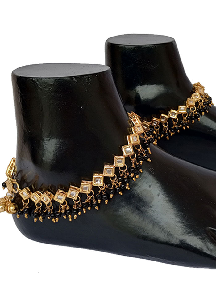 Black And Gold Kundan Studded Anklet