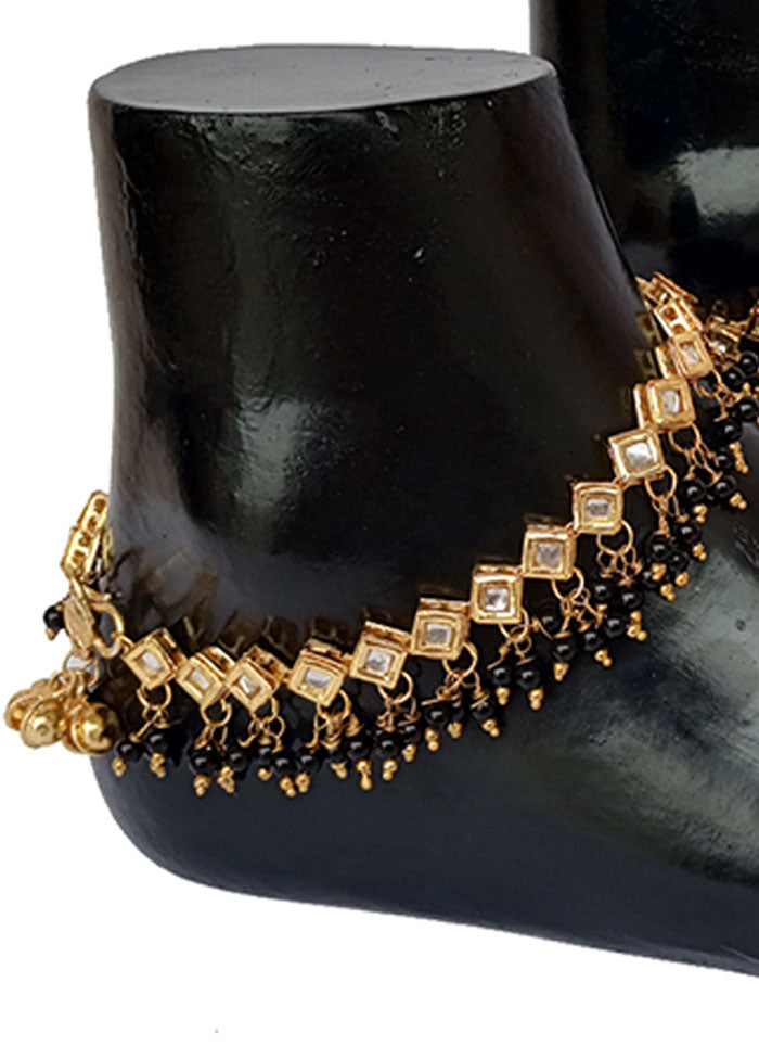 Black And Gold Kundan Studded Anklet