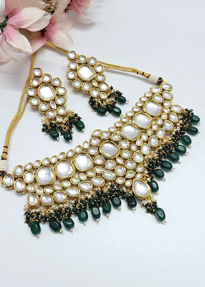 Emerald Green Kundan Polki Jewellery Set