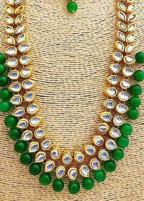Green Kundan Long Necklace Set With Mangtika