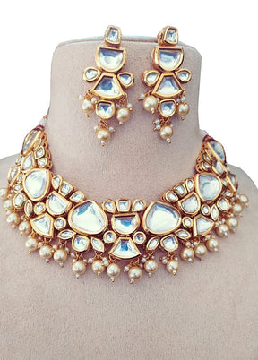 White Kundan Polki Choker Set With Earrings