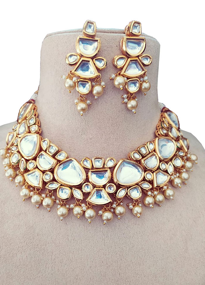 White Kundan Polki Choker Set With Earrings