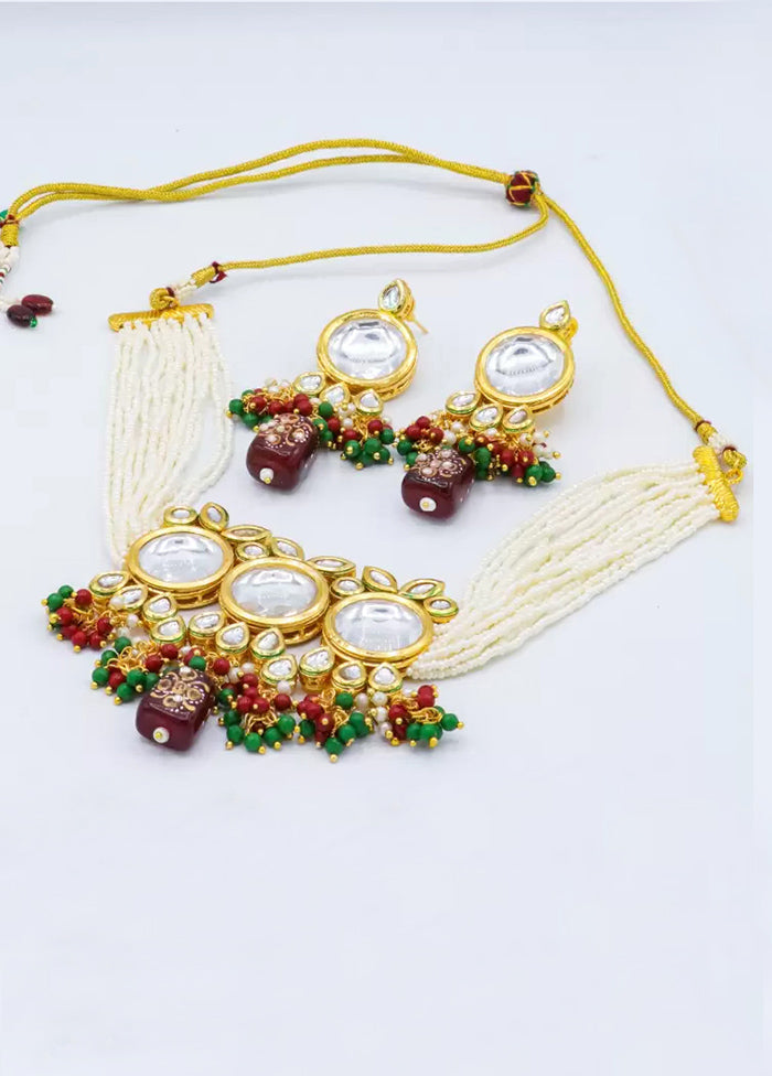 Maroon Beaded Polki Kundan Choker Set