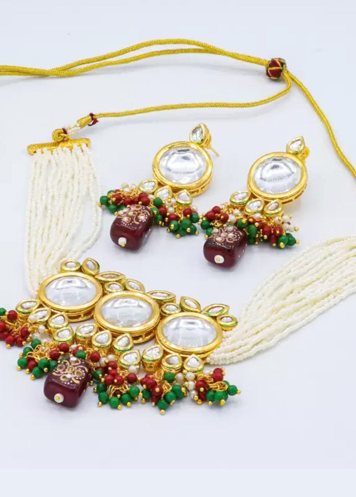 Maroon Beaded Polki Kundan Choker Set