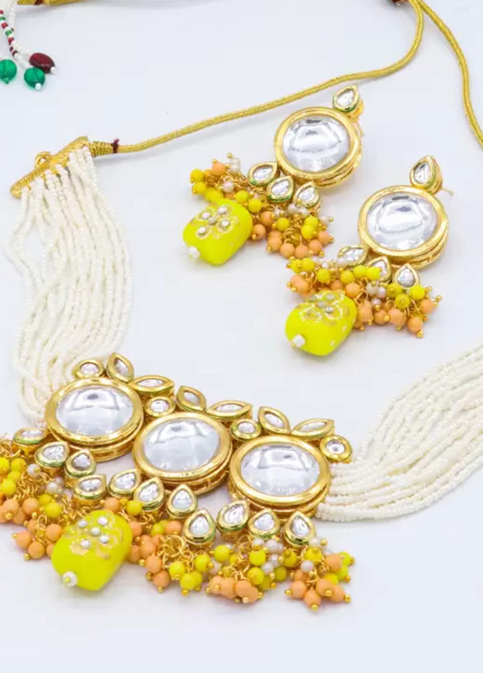 Yellow Beaded Polki Kundan Choker Set