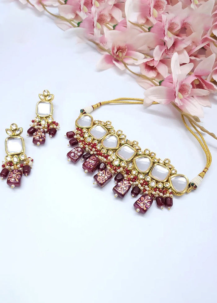 Wine Polki Kundan Choker Set