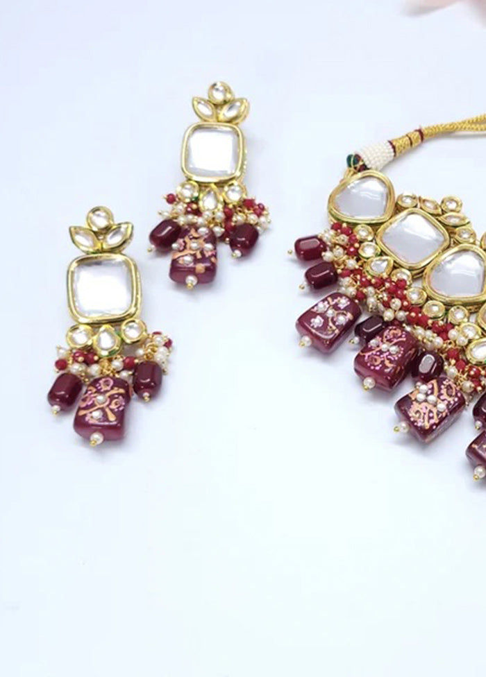 Wine Polki Kundan Choker Set