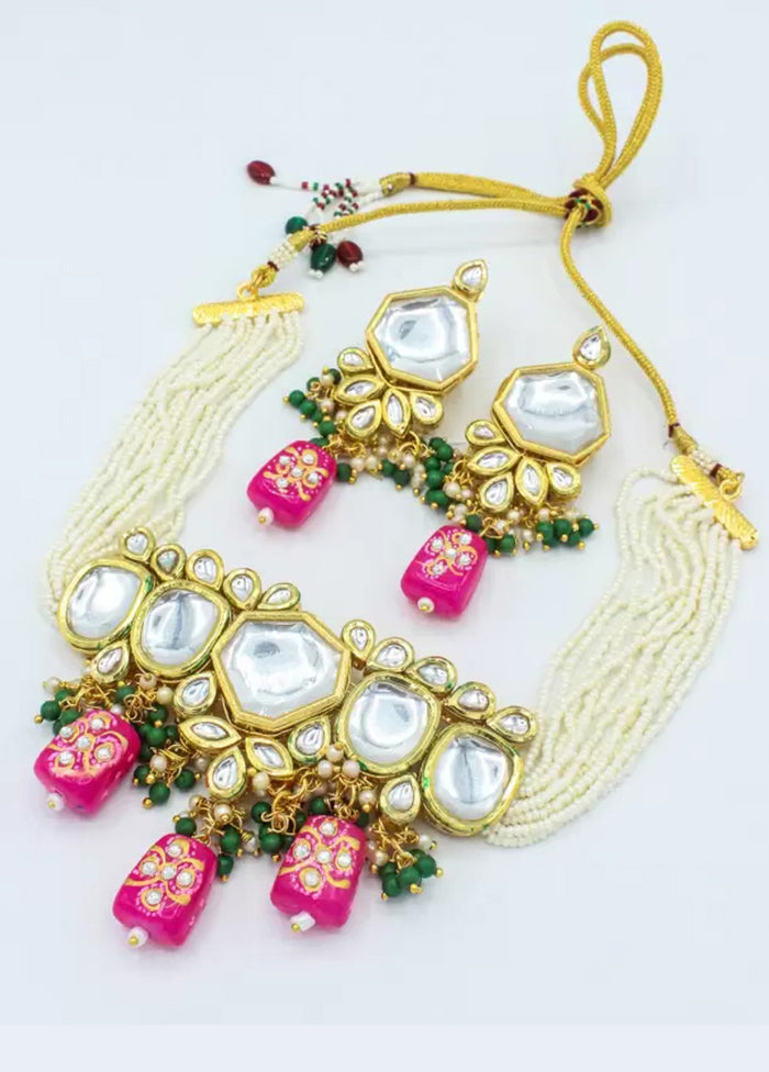 Pink Beaded Polki Kundan Choker Set